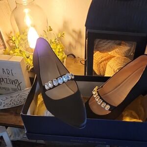 Adrienne Vittadini Black Flats with Pearl Embellishments